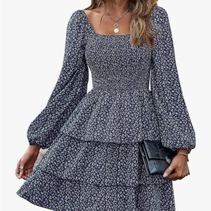 Navy Floral Smocked Dress